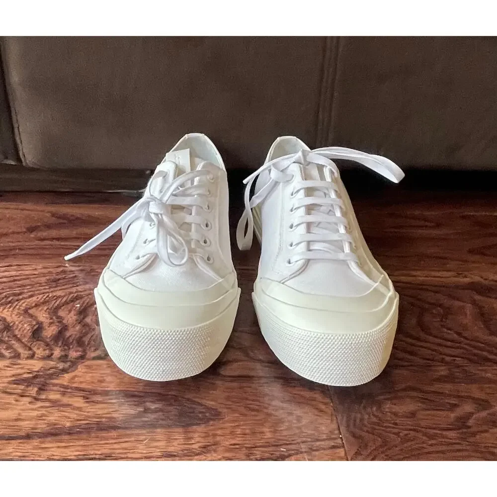$895 NIB Bottega Veneta White Canvas Lace-Up Low Top Sneakers Men's 6.5(39.5)